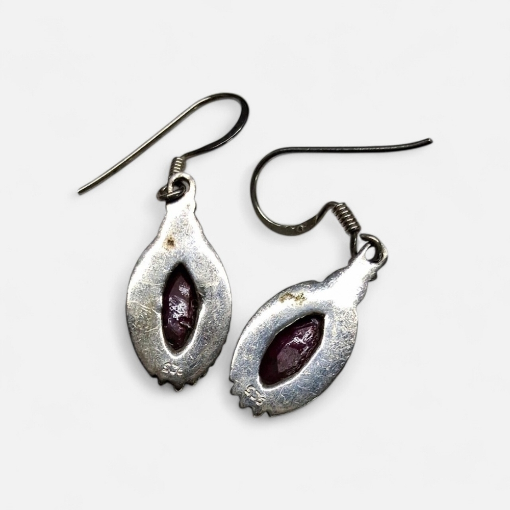 Raw Ruby Pink Stone And Sterling Silver Drop Earrings - Picture 2 of 2